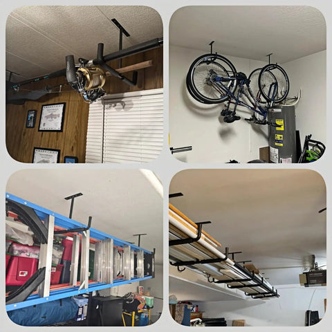 Overhead Garage Storage Hooks And Heavy Duty Double Ceiling Rack For Lumber Ladders Bikes Tires And Other Bulky Gear Up To 66 Lbs 30 Kg Easy Ceiling Mount Space Saving Organization