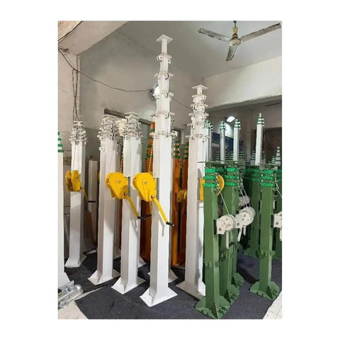 Heavy Hitter Hand Cranked Lifting Mast With Flexible Adjustable Height Telescopic Elevated Work Platform in various colors.
