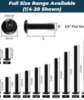 Top Shelf Heavy Duty 1/4-20 X 2 Inch Furniture Connector Bolts And Barrel Nuts Kit With Hex Key In Black 304 Stainless Steel showing size range