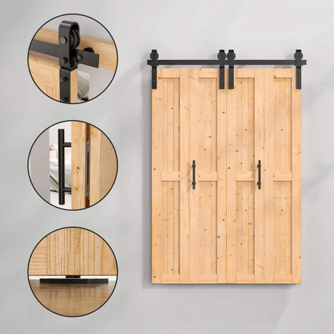 60x84 Bi Fold Barn Door Set With 66 Inch Hardware Kit For Four Doors No Assembly Easy Install Solid Spruce Wood Folding Doors Barn Door Hardware And Double Sided Handle Pulls Included