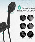 Oversized 2 In 1 Shower Head And Handheld Combo With 6 Spray Settings Including Power Rain Massage Stay Warm Mist In Matte Black