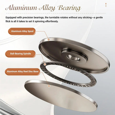 Aluminum alloy bearing parts of 360 Degree No Fuss Silent Spin Glass Table Tray With 0.47 Inch Thick Round Top.