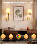Battery Operated Wall Sconce Set of Two, Wireless Wall Lights with Remote installed on a wall in a cozy living room.