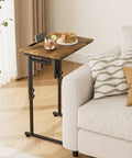 Adjustable Folding TV Tray Table For Eating And Snacking, 6 Height Levels, C Shaped End Table Under Couch, No Assembly, Brown, side view