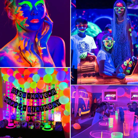 Upgraded 100W Black Light Bar 2 Pack With 104 LEDs illuminating neon body paint and party decorations