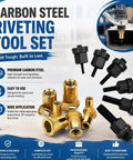 Heavy Duty Pro Grade Carbon Steel Rivet Nut Tool Set 77Pcs M3 To M12 Mandrel Kit With Interchangeable Heads And 60 Rivet Nuts All In One Kit For Fastening Panels Brackets Metal Sheets And More showing carbon steel rivet nuts and mandrel heads
