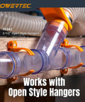 Slick Clear PVC Pipe Two And One Half Inch X 36 Inch Long Rigid Plastic Tubing With Smooth Blue Tint connected to open style hangers.