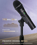 Dual USB And XLR Dynamic Desk Mic For Podcasts With Mute Button And Adjustable Stand Windscreen on tabletop