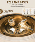 Close-up of 4 E26 lamp sockets for 19” Boho Caged Ceiling Fan with Lights and Remote,6-Speed Flush Mount.