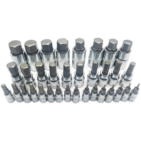 Heavy Duty Hex Bit Socket Set With Allen Wrench Kit for Ratchet Tools SAE and Metric Drive 3/8 1/4 1/2 Inch 34 Piece set display