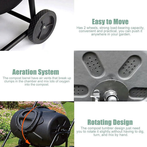 170L Outdoor Compost Bin With Wheels, 360 Degree Rotating Drum For Effortless Turning And Aeration, in garden setting