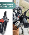 Universal Motorcycle Throttle Cruise Control And Easy Push Boost Lock With Slick Silicone Grip Ring For Hella Smooth Highway Riding Durable Anti Slip Mount In Classic Black Motorcycle Accessory on handlebar close-up