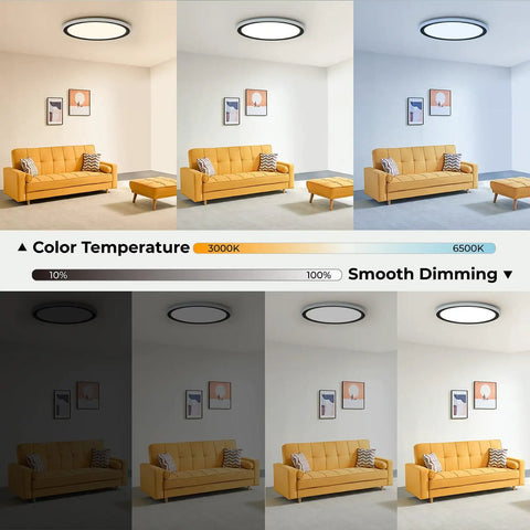 Dope RGB LED Flush Mount Ceiling Light With Remote Control, 13-Inch 24W 2400LM Dimmable Color Changing Fixture in living room setting