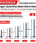 Image of Mega 670 Piece Pocket Hole Screw Set in sizes one inch through two and a half inch #8 with zinc blue kote finish.