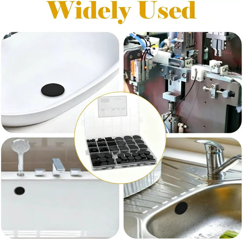 Awesome 125pc Silicone Rubber Hole Plugs Kit With 8 Sizes For Furniture And Auto Wiring. Durable Snap-Fit Round Stopper Grommets In Black on sink and panel