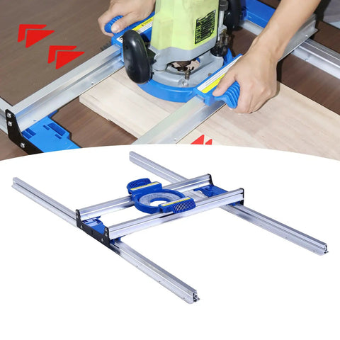 Aluminum Router Sled Kit With Precise Guide Rail And Low Friction Slide for Wood End Face Flattening, showing hands using router.