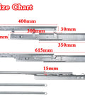 Size chart for Heavy Duty Soft Close Drawer Slides Featuring Ball Bearings For Concealed Side Mount Extension On Desks And Cabinets.