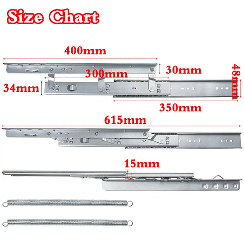 Size chart for Heavy Duty Soft Close Drawer Slides Featuring Ball Bearings For Concealed Side Mount Extension On Desks And Cabinets.