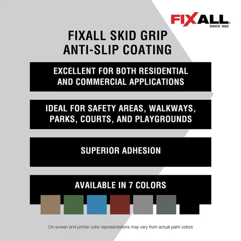 Skid Grip No Slip Coating Paint For Concrete And Pavement, 1 Gallon Smoke Color promotional image showing color options and use cases.