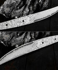Ultra Sharp Meat Cleaver For DIY Damascus Steel Blank Blade Knife Kit, Handmade Full Tang Fixed Blade, displayed on rocks