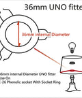 Diagram of 36mm UNO fitter for Drum Collapsible Lamp Shade In Oatmeal Linen, 16 Inch Top, 16 Inch Bottom, 9 Inch Height