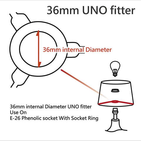 Diagram of 36mm UNO fitter for Drum Collapsible Lamp Shade In Oatmeal Linen, 16 Inch Top, 16 Inch Bottom, 9 Inch Height