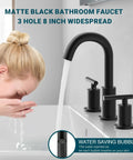 Matte Black Two Handle 8 Inch Widespread Bathroom Faucet For Vanity Sink With 360 Degree Swivel Spout 3 Hole Installation