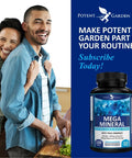 Mega Mineral Supplement Complete Mineral Complex With Calcium Magnesium Zinc Potassium Boron Selenium Chromium And 72 Trace Minerals Iron Free Calcium Supplement 100 Pills bottle, front view.