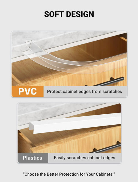 Clear Cabinet Door Edge Protectors 17.5 Inch PVC Furniture Guards for protecting cabinet edges from scratches.