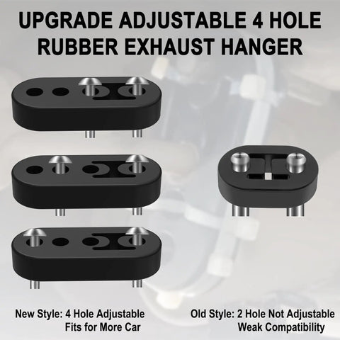Heavy Duty Beefy Universal Rubber Exhaust Hanger 4 Hole Muffler Bracket For Cars Trucks SUVs Adjustable Insulator And Shock Absorber 2 Pack Black 0.47 Inch Fits 12mm Exhaust Rods