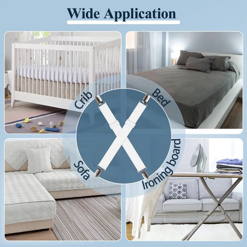 Adjustable Elastic Bed Sheet Straps Set Of 4 Non Slip Corner Fasteners For Crib To King Size Beds in various settings