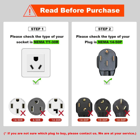 Image showing socket and plug types for NEMA TT-30P to 14-50R EV charger adapter cord