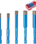Diamond Drill Bit Set 5 Piece Pro Grade For Tile Glass Ceramic Porcelain Marble Granite Quartz With 1/4 Inch Hex Shank