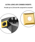 Durable Heavy Duty CNC Spoilboard Surfacing Router Bit With Half Inch Shank And Two Inch Cutting Diameter Three Wing Carbide Insert Planer For Flattening Slab Surfaces And Wood Bottom Cleaning with long life carbide inserts.