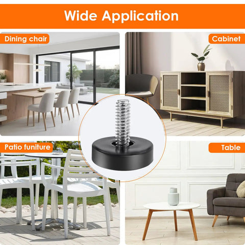 Quarter Inch 20 UNC Thread Adjustable Furniture Leveling Feet 15 Pack with screw-in levelers for tables, chairs, cabinets, stools