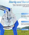 Close-up of Type M Hog Ring Pliers Kit With 4200 Hog Rings For Wire Cage Building And Fence Net Panels Rust Resistant Manganese Steel Pliers