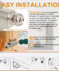 Installation instructions for Twenty Five Pack Soft Close Cabinet Door Dampers featuring adjustable mechanism and solid ABS construction.