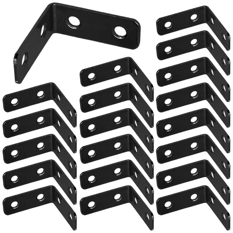 Kickass Heavy Duty Black L Corner Brackets Built To Last With Rust Resistant Coating For Hardcore DIY Woodworking And Renovation Projects Includes Screws Pack - 20 pack of black steel angle brackets.