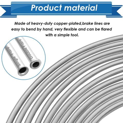 One Quarter Inch Twenty Five Foot Brake Line Tubing Kit Flexible Zinc Coated Alloy Coil With Sixteen Inverted Flare Fittings