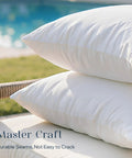 Outdoor Pillow Inserts 18x18 Pack Of 4 Waterproof Cushions for Patio and Porch Furniture stacked on outdoor chair