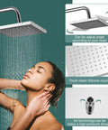 Dope Polished Chrome Exposed Shower System With 8 Inch Square Rainfall Shower Head And Hand Sprayer Wall Mounted Solid Brass