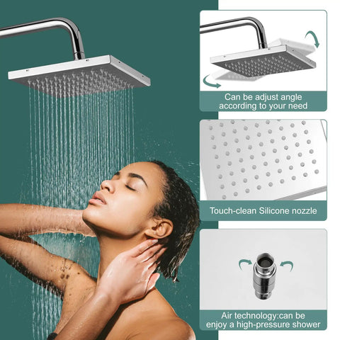 Dope Polished Chrome Exposed Shower System With 8 Inch Square Rainfall Shower Head And Hand Sprayer Wall Mounted Solid Brass