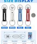 Front view of four BLUEWING zirconia outrigger release clips in black, white, blue, red with loop rings.