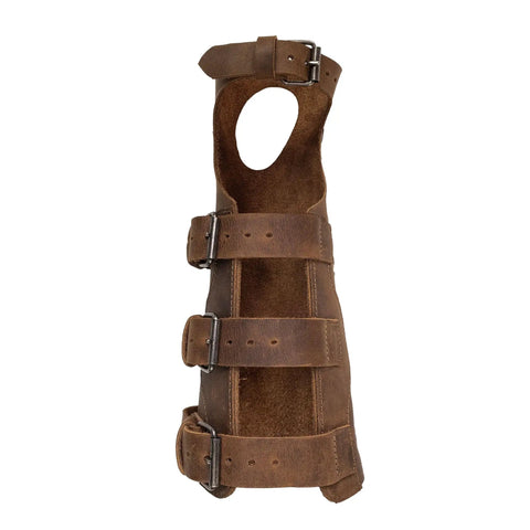 Archery Bracer With Thumb Slot And Adjustable Buckle Straps, Full Grain Leather Forearm Protector For Knights, Wrist Guard