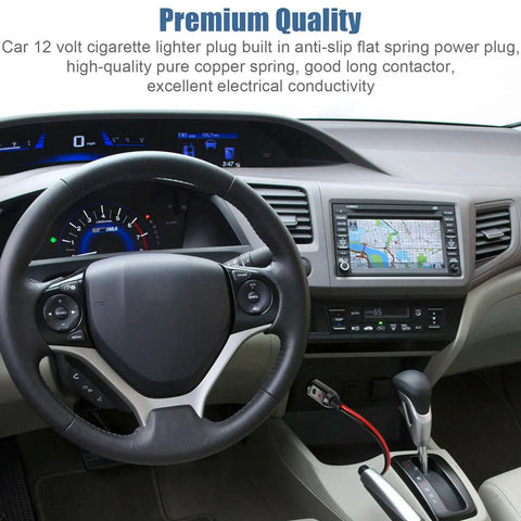 Hot Ride Ready 2 Pack DC 12V Cigarette Lighter Adapter Kits With 10A And 15A Fuses Built In Plus Protective Sleeves Using Solid Copper For Tough Vehicle Electronics That Won't Fail You. 12V car interior with connected power plug