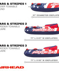 Airhead Stars And Stripes Towable Tube For 1 Rider Boating And Water Sports Made In The USA Heavy Duty Full Nylon Cover Patented Speed Safety Valve For Easy Inflation And Deflation Foam Padded Handles, 1 rider round tube, 57" deflated