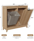 Double Tilt Out Trash Can Cabinet With Odor Control And Built In Outlets Fluted design, dimensions labeled, showing tilt-out feature