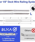 Diagram of 100 Pack T316 Stainless Steel Right And Left Handed Swage Lag Screws For Wood Posts and wrench details.