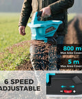 Person using Cordless Power Seed Spreader Handheld With Dual 20V Batteries, Electric Lawn Spreader for lawn care