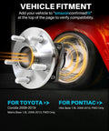 Rear Wheel Bearing Hub Assembly 512403 displayed beside a moving vehicle wheel highlighting Toyota and Pontiac fitment.